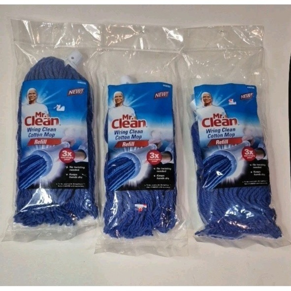 3 Mr. Clean Wring Clean Mop Head Refills Cotton Blue‎ 446999 NEW